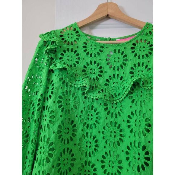 Lilly Pulitzer Caroline Long Sleeve Eyelet Blouse Green M $158 - Picture 2 of 7